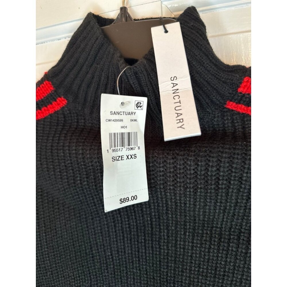 Sanctuary Black Chunky‎ Turtleneck Sweater with Red Striping size XXS NWT - Picture 2 of 3